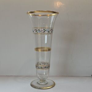 Vintage Hand Painted Floral With Gold Trim 10" Tall